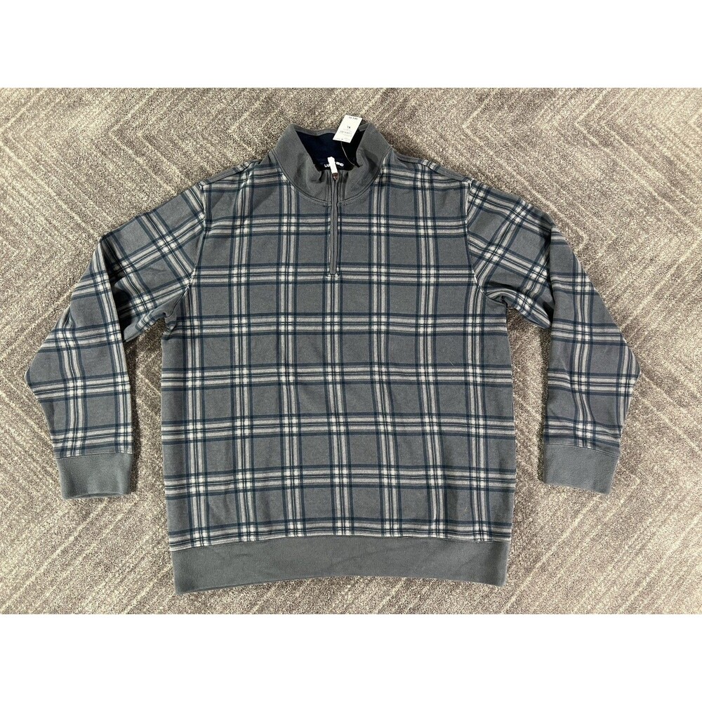Lands' End Men's Bedford Rib Quarter Zip Pullover Dark Cameo Gray Plaid XL NWT